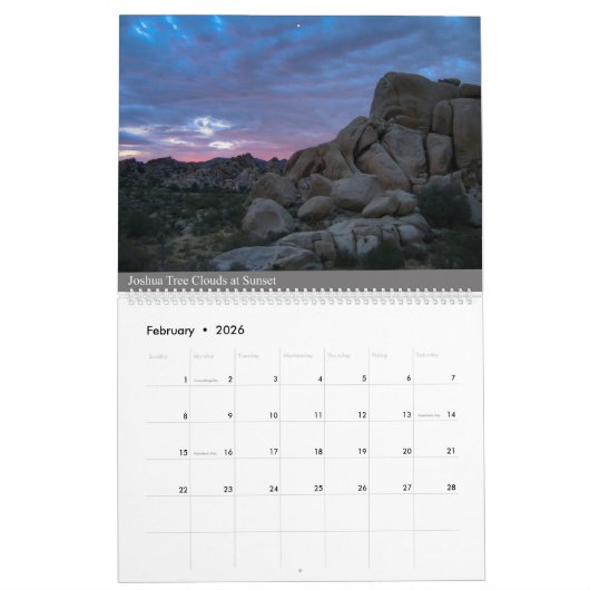 Calendrier Joshua Tree National Park Escalade et Camping (Feb 2026)