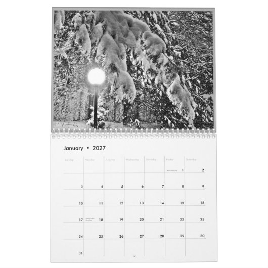 Calendrier juste mots (photos noires et blanches) (Jan 2027)