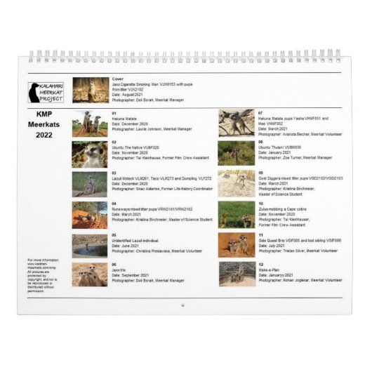 Calendrier KMP Meerkats 2022 (Dos)
