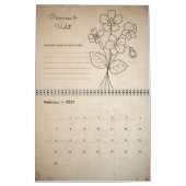Calendrier Kraft Bohème Fleur de Naissance Mois (Feb 2027)