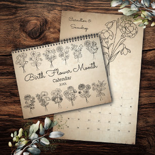 Calendrier Kraft Bohème Fleur de Naissance Mois