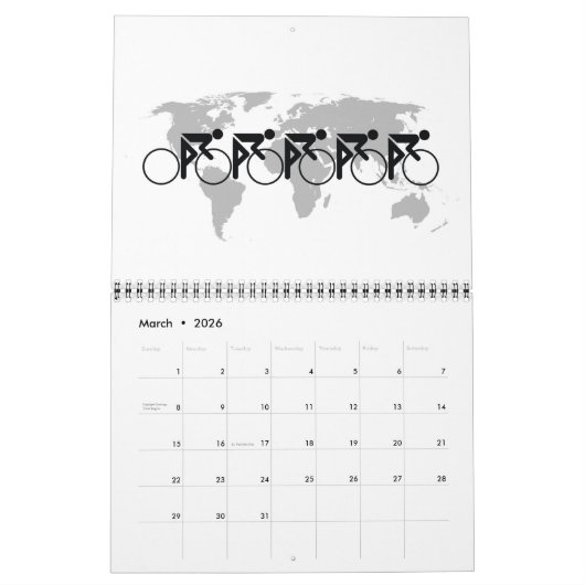 Calendrier La Course De Vélo N° 3 Noir Sur Blanc (Mar 2026)