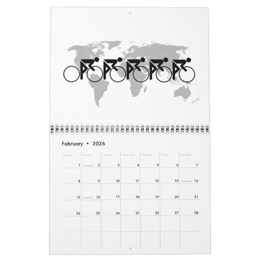 Calendrier La Course De Vélo N° 3 Noir Sur Blanc (Feb 2026)