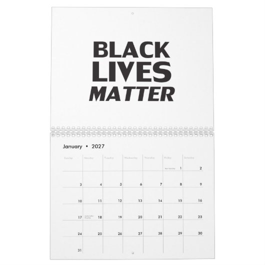 Calendrier La vie des Noirs compte typographie moderne blanch (Jan 2027)