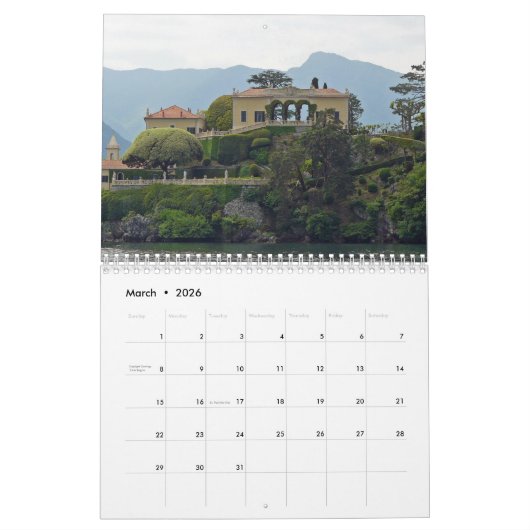 Calendrier Lake Como and Lake Garda 2026 calendar (Mar 2026)