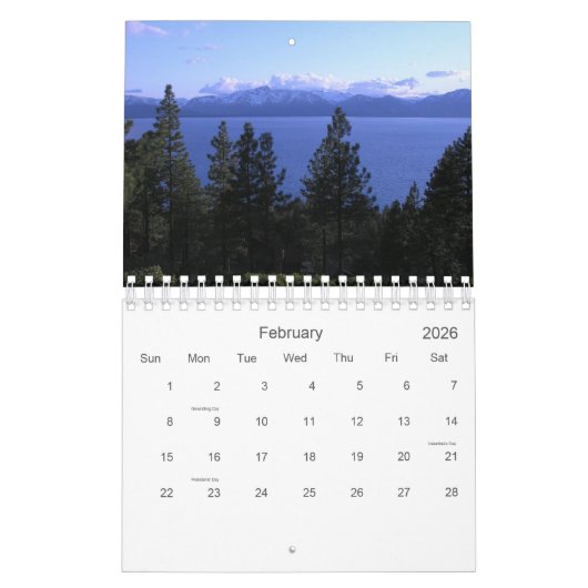 Calendrier Lake Tahoe 2021 (Feb 2026)