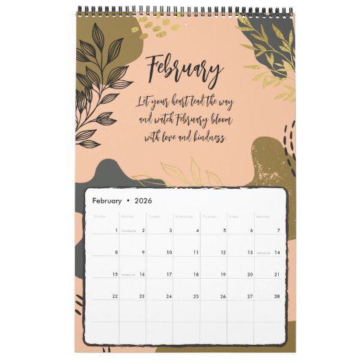 Calendrier Le feuillage moderne dans les tons chauds Calendri (Feb 2026)