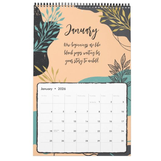 Calendrier Le feuillage moderne dans les tons chauds Calendri (Jan 2026)