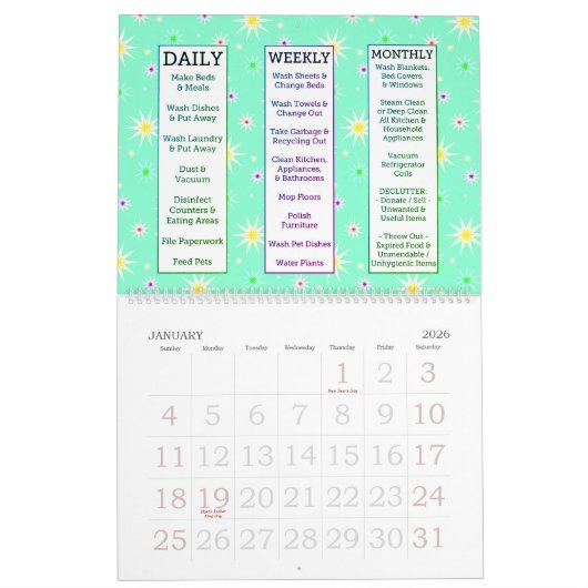 Calendrier Les itinéraires de nettoyage de la maison pour les (Jan 2026)