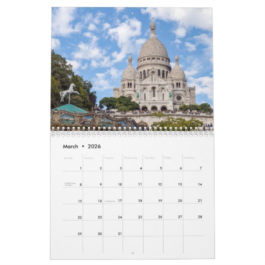 Calendrier Les monuments de Paris (Mar 2026)