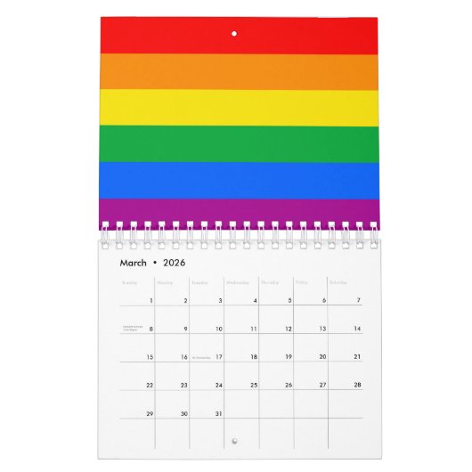 Calendrier LGBTQ+ Arc-en-ciel (Mar 2026)