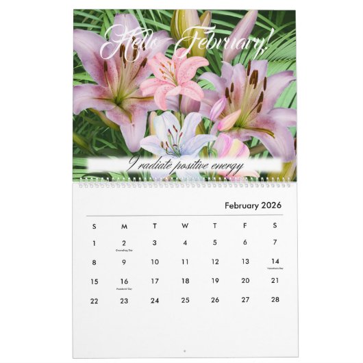 Calendrier Lily Fleurs Tiger Lily Calla Lys Rose (Feb 2026)