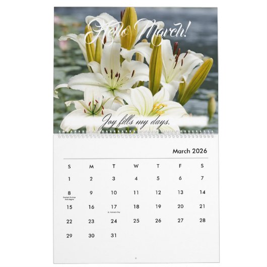Calendrier Lily Fleurs Tiger Lily Calla Lys Rose (Mar 2026)