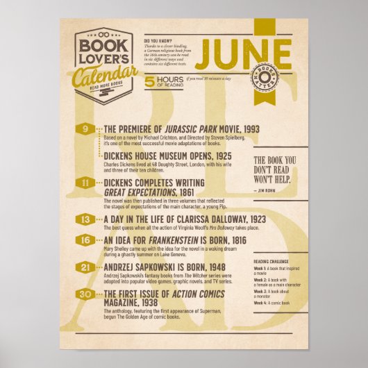 Calendrier Littéraire Poster Juin (Devant)