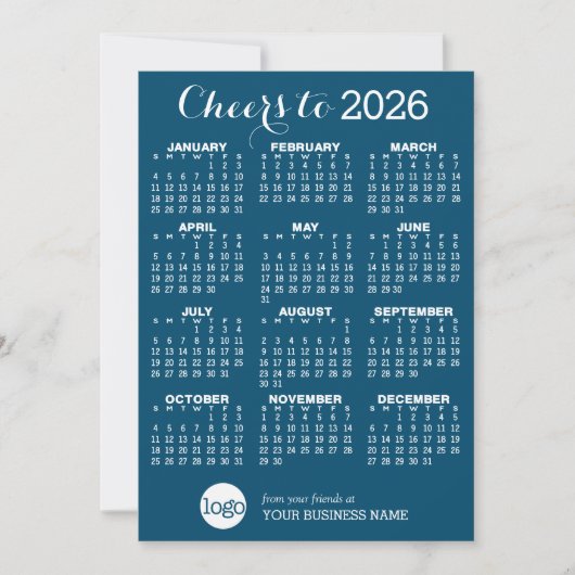 Calendrier, Logo - Carte de vacances Bleu Blanc (Devant)