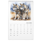 Calendrier Loup d'Amérique du Nord d'aquarelle animale 2025 (Mar 2026)