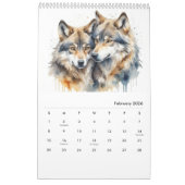 Calendrier Loup d'Amérique du Nord d'aquarelle animale 2025 (Feb 2026)