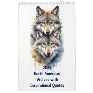 Calendrier Loup d'Amérique du Nord d'aquarelle animale 2025
