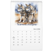 Calendrier Loup d'Amérique du Nord d'aquarelle animale 2025 (Mar 2026)