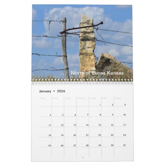 Calendrier Lucas Kansas Paysages Coucher de soleil Stone Post (Jan 2026)