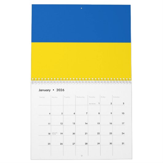 Calendrier L'Ukraine drapeau bleu et jaune patriotique modern (Jan 2026)