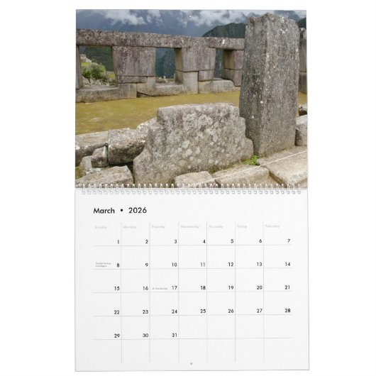 Calendrier Machu Picchu (Mar 2026)