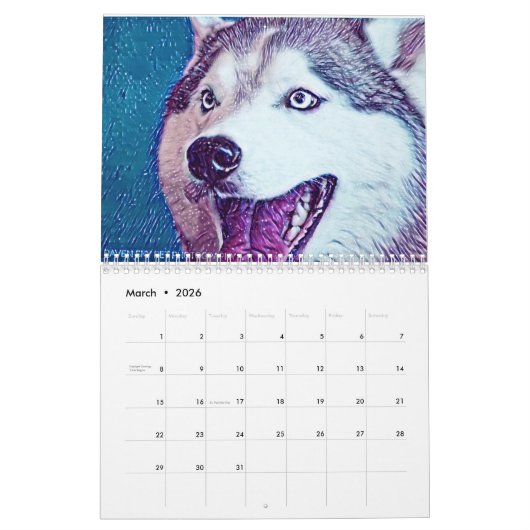 Calendrier Magnifique mur d'art Siberian Husky 2020 Calendrie (Mar 2026)