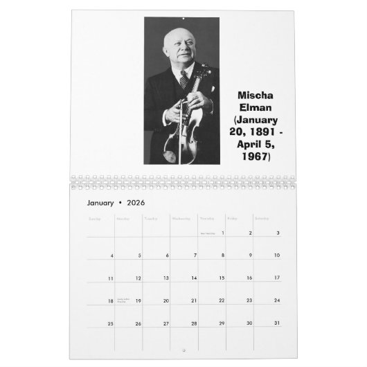 Calendrier Maîtres de violon (Jan 2026)