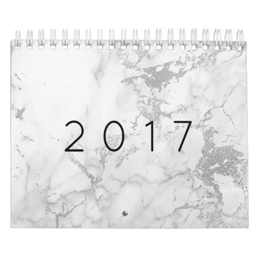 Calendrier Marbre blanc gris argent rose or (Protection)