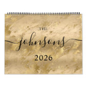 Calendrier Marbre or Glam Modern Script Nom Photo (Protection)