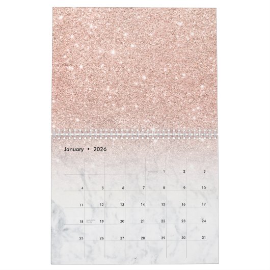 Calendrier Marbre rose chic élégant de blanc d'ombre de (Jan 2026)