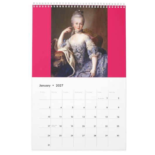 Calendrier Marie-Antoinette (Jan 2027)