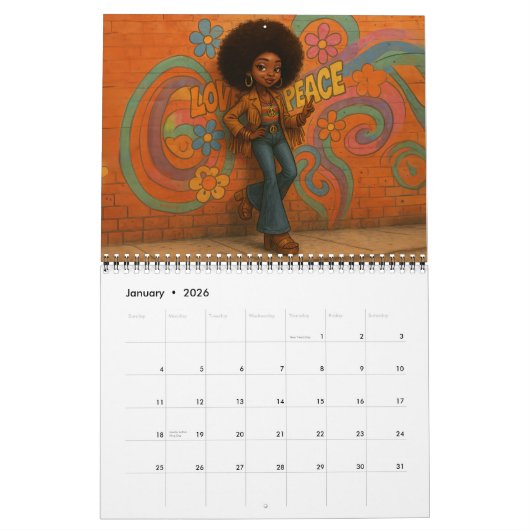Calendrier Medium African American/Black Woman 2026 Calendar (Jan 2026)