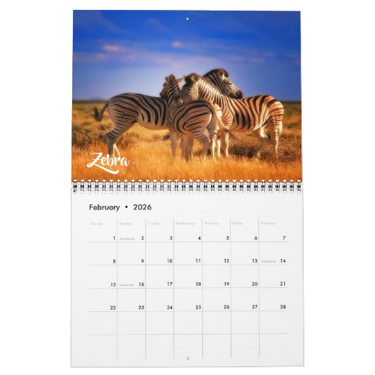 Calendrier Medium Size Exotic Animals Calendar (Feb 2026)