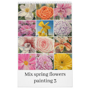 Calendrier Mélanger fleurs de printemps aquarelle peinture 3