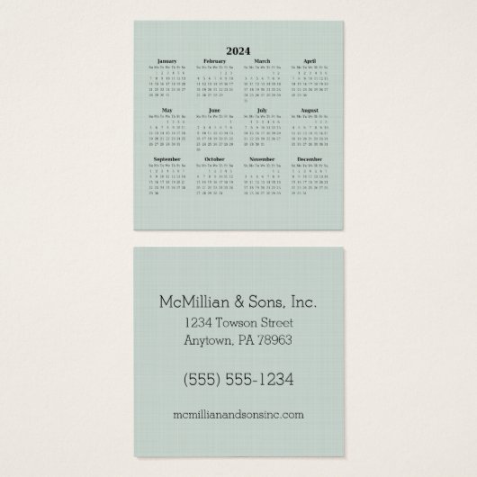Calendrier mensuel 2024 Green Linen Custom Busines (Devant & derrière)