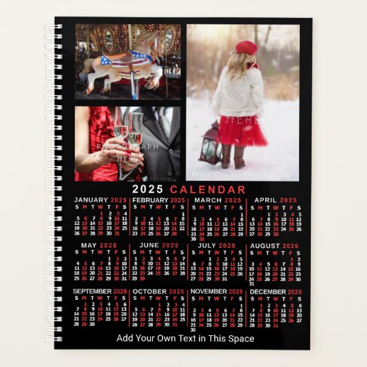 Calendrier mensuel 2025 Black Custom 9 Photos (Devant)