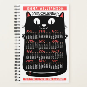 Calendrier mensuel 2026 Chat noir Midcentury Sm