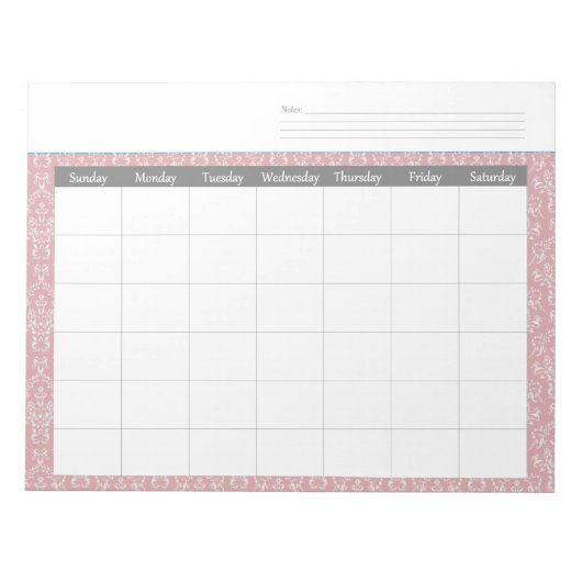 Calendrier mensuel bloc-notes en damassé de corail (Devant)