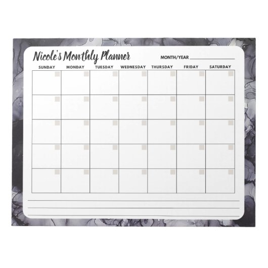 Calendrier mensuel bloc-notes en marbre gris (Devant)