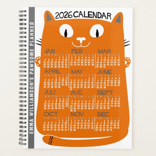 Calendrier mensuel de l'année 2026 Chat orange mil (Devant)