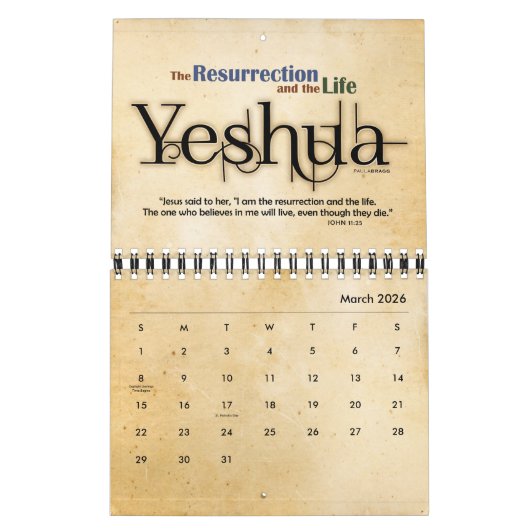 Calendrier Messiah chrétien nommé juif hébreu de YESHUA Jésus (Mar 2026)
