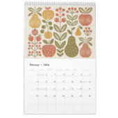Calendrier Mid Century Modern Floral 2026 Retro Folk Art Wall (Feb 2026)
