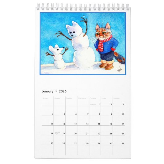Calendrier mignon d'illustrations d'art de chat (Jan 2026)