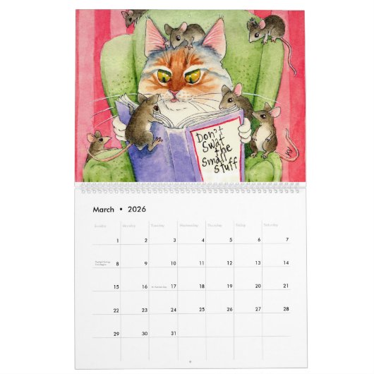 Calendrier mignon d'illustrations de chat (Mar 2026)