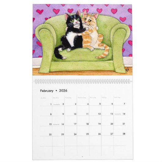 Calendrier mignon d'illustrations de chat (Feb 2026)