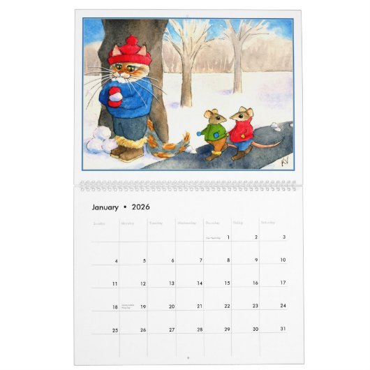 Calendrier mignon d'illustrations de chat (Jan 2026)