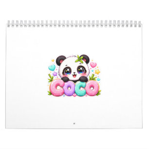 Calendrier Mignon Kawaii Coco Panda Nom Pastel Rose Étincelan