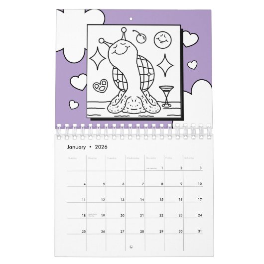 Calendrier Mignonne escargot Petite coloration 2026 (Jan 2026)