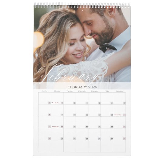 Calendrier Minimal moderne Couple Mariage Photos Keepsaké (Feb 2026)